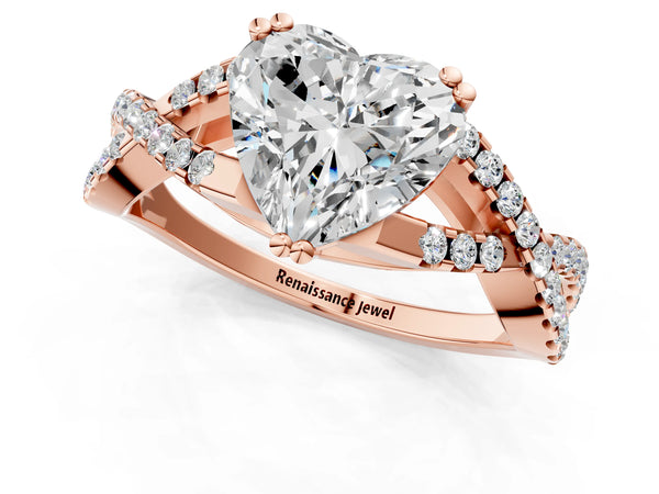 Rose gold Heart Solitaire Twist Band with Pavé Setting and Four-Prong Setting_61