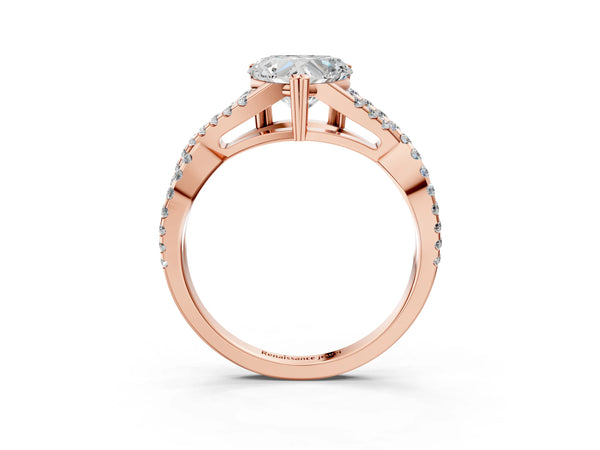 Rose gold Heart Solitaire Twist Band with Pavé Setting and Four-Prong Setting_63