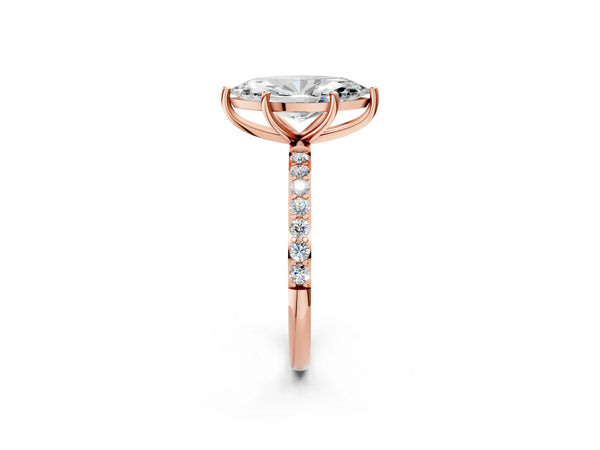 Rose gold Marquise Cut Diamond Pavé Band Solitaire Ring with Four-Prong Setting_26