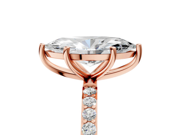 Rose gold Marquise Cut Diamond Pavé Band Solitaire Ring with Four-Prong Setting_35
