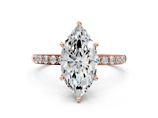 Rose gold Marquise Cut Diamond Pavé Band Solitaire Ring with Four-Prong Setting_42
