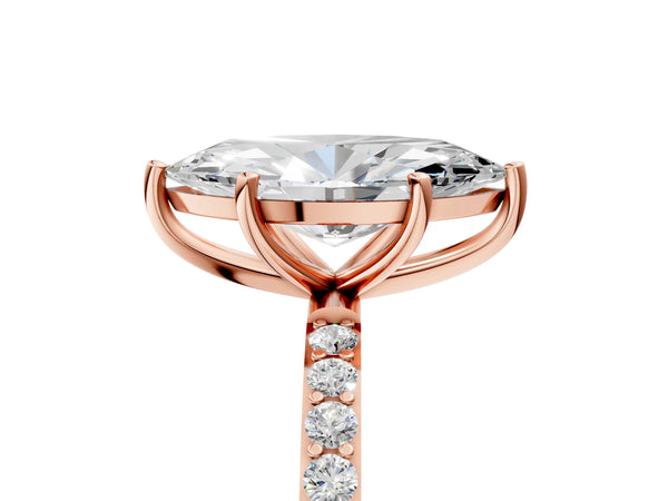Rose gold Marquise Cut Diamond Pavé Band Solitaire Ring with Four-Prong Setting_95