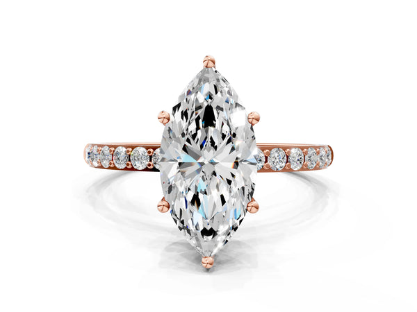 Rose gold Marquise Cut Diamond Pavé Band Solitaire Ring with Four-Prong Setting_96