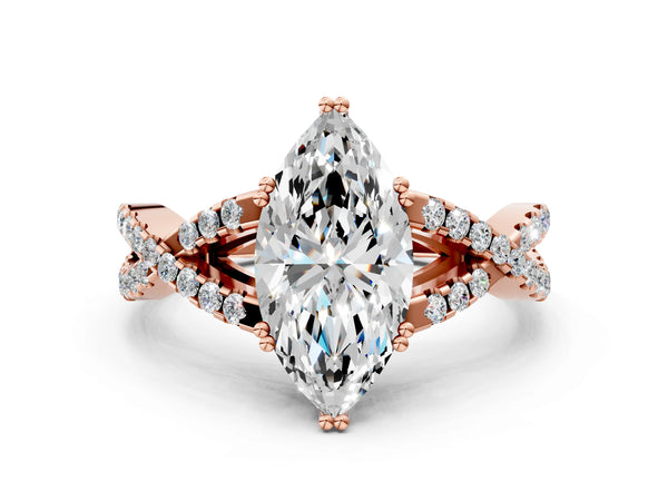Rose gold Marquise Solitaire Twist Band with Pavé Setting and Four-Prong Setting_30