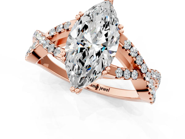Rose gold Marquise Solitaire Twist Band with Pavé Setting and Four-Prong Setting_31