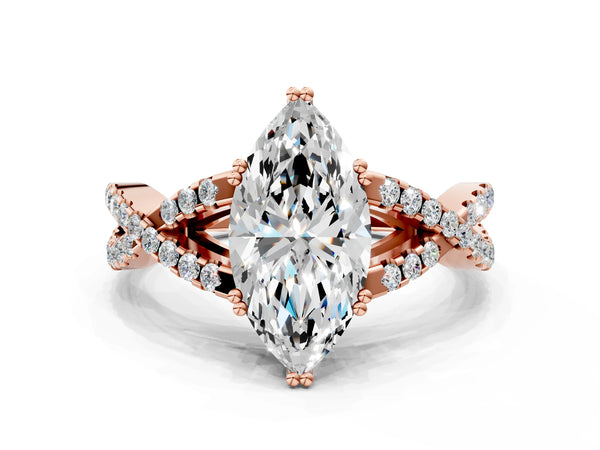 Rose gold Marquise Solitaire Twist Band with Pavé Setting and Four-Prong Setting_36