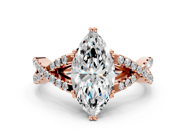 Rose gold Marquise Solitaire Twist Band with Pavé Setting and Four-Prong Setting_54