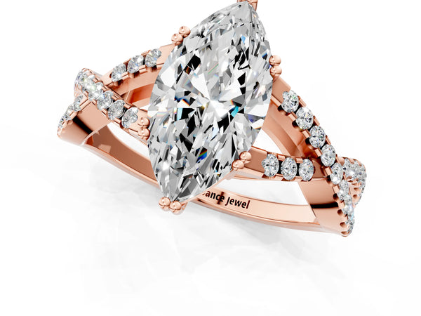 Rose gold Marquise Solitaire Twist Band with Pavé Setting and Four-Prong Setting_55