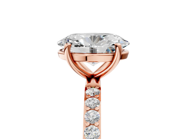 Rose gold Oval Cut Diamond Pavé Band Solitaire Ring with Four-Prong Setting_17
