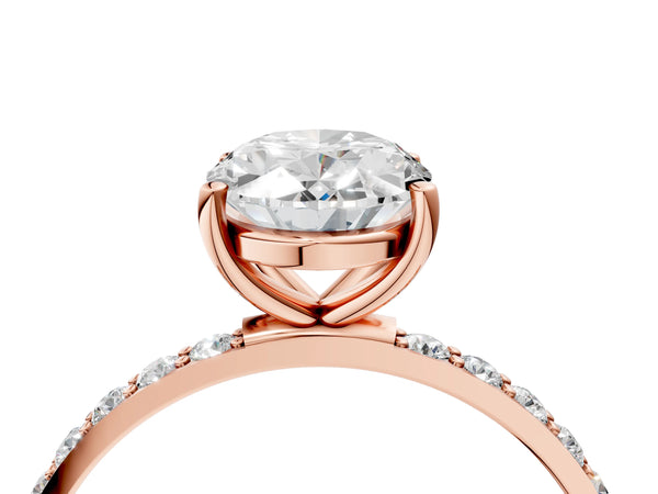 Rose gold Oval Cut Diamond Pavé Band Solitaire Ring with Four-Prong Setting_22
