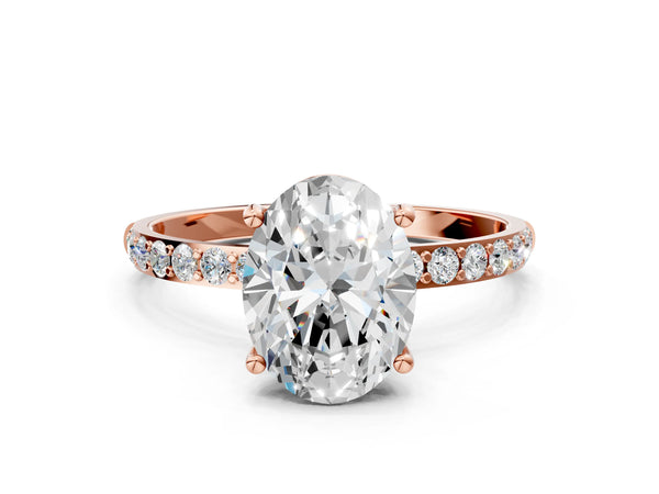 Rose gold Oval Cut Diamond Pavé Band Solitaire Ring with Four-Prong Setting_24
