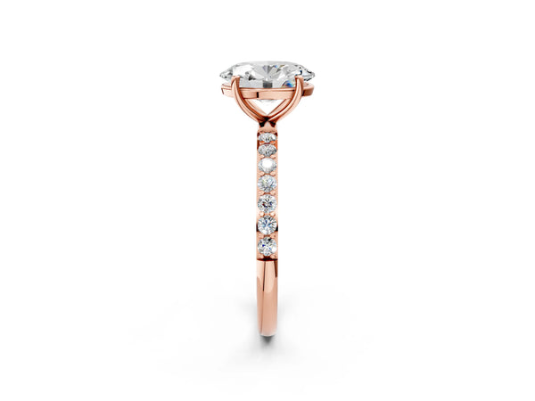 Rose gold Oval Cut Diamond Pavé Band Solitaire Ring with Four-Prong Setting_44