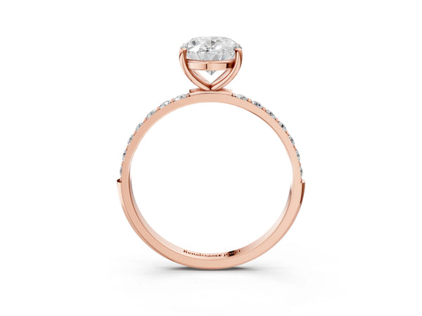 Rose gold Oval Cut Diamond Pavé Band Solitaire Ring with Four-Prong Setting_51