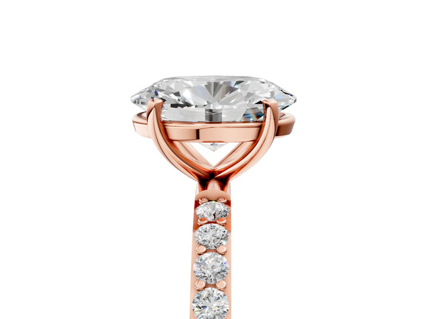 Rose gold Oval Cut Diamond Pavé Band Solitaire Ring with Four-Prong Setting_59