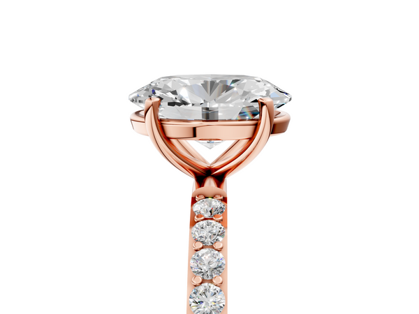 Rose gold Oval Cut Diamond Pavé Band Solitaire Ring with Four-Prong Setting_5
