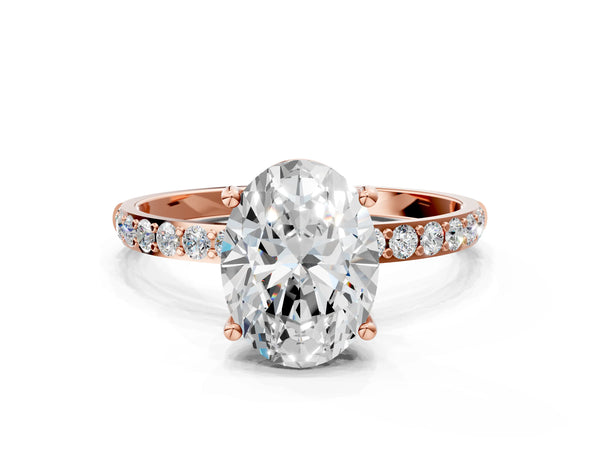 Rose gold Oval Cut Diamond Pavé Band Solitaire Ring with Four-Prong Setting_66