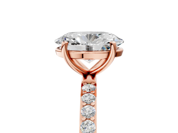 Rose gold Oval Cut Diamond Pavé Band Solitaire Ring with Four-Prong Setting_77