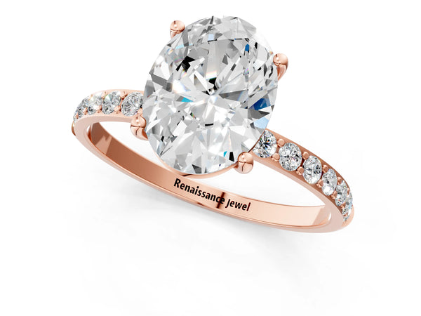 Rose gold Oval Cut Diamond Pavé Band Solitaire Ring with Four-Prong Setting_79