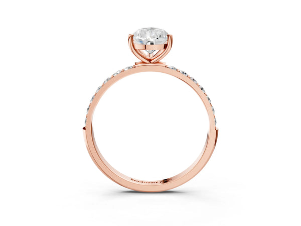 Rose gold Pear Cut Diamond Pavé Band Solitaire Ring with Four-Prong Setting_15