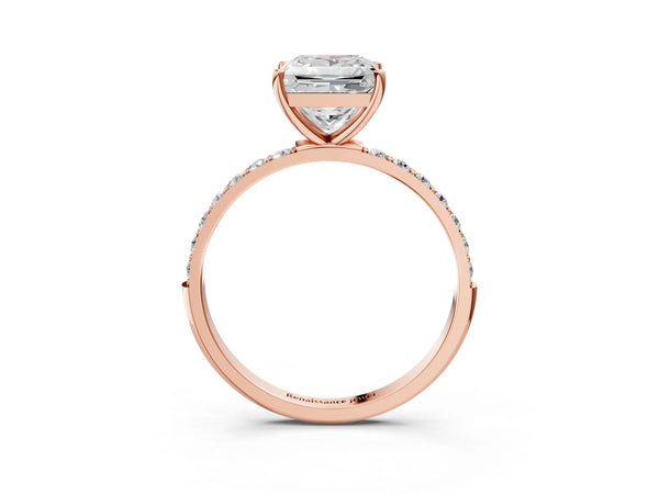 Rose gold Princess Cut Diamond Pavé Band Solitaire Ring with Four-Prong Setting_75