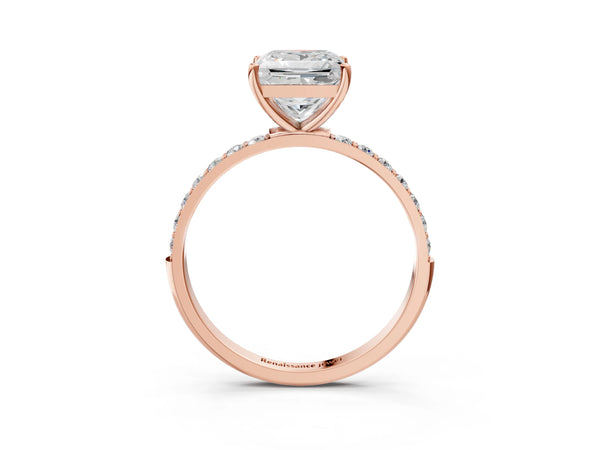 Rose gold Princess Cut Diamond Pavé Band Solitaire Ring with Four-Prong Setting_87