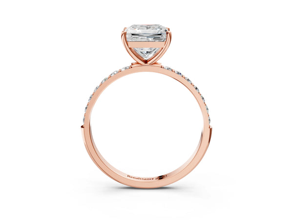 Rose gold Princess Cut Diamond Pavé Band Solitaire Ring with Four-Prong Setting_88