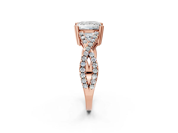 Rose gold Princess Solitaire Twist Band with Pavé Setting and Four-Prong Setting_26