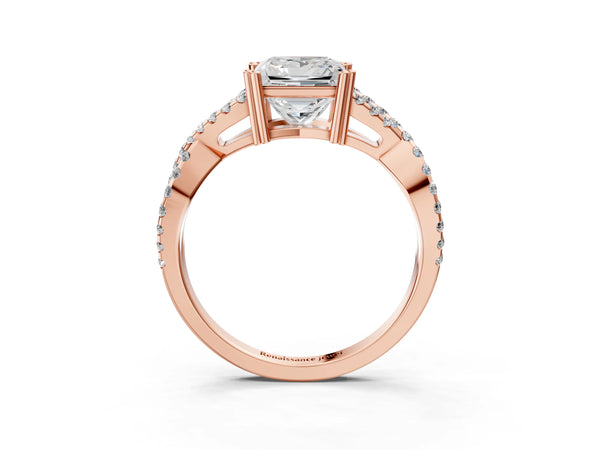 Rose gold Princess Solitaire Twist Band with Pavé Setting and Four-Prong Setting_27