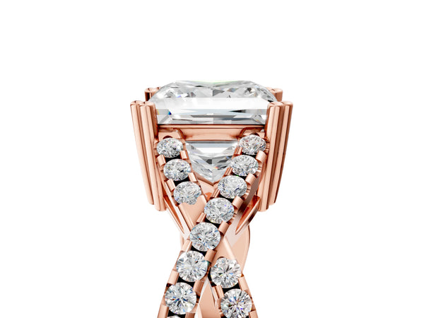 Rose gold Princess Solitaire Twist Band with Pavé Setting and Four-Prong Setting_29