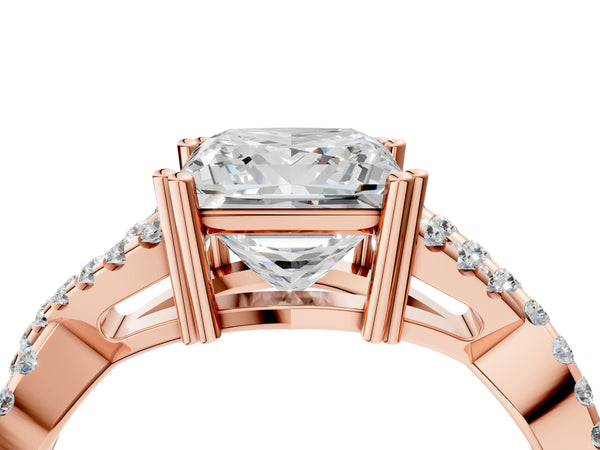 Rose gold Princess Solitaire Twist Band with Pavé Setting and Four-Prong Setting_58