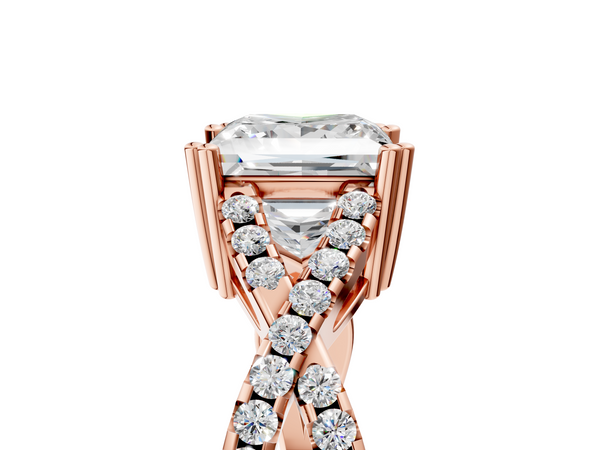 Rose gold Princess Solitaire Twist Band with Pavé Setting and Four-Prong Setting_5