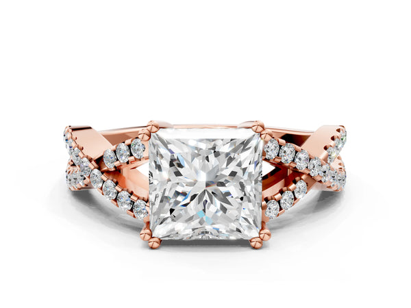 Rose gold Princess Solitaire Twist Band with Pavé Setting and Four-Prong Setting_72