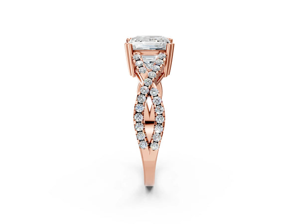 Rose gold Princess Solitaire Twist Band with Pavé Setting and Four-Prong Setting_86