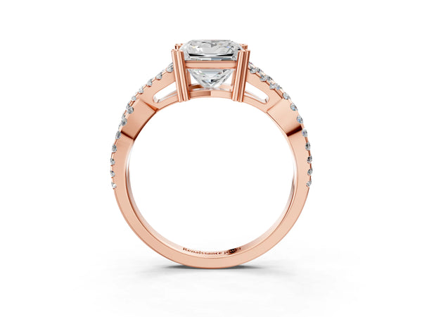 Rose gold Princess Solitaire Twist Band with Pavé Setting and Four-Prong Setting_87