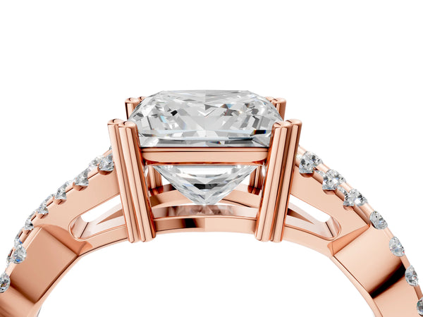 Rose gold Princess Solitaire Twist Band with Pavé Setting and Four-Prong Setting_88
