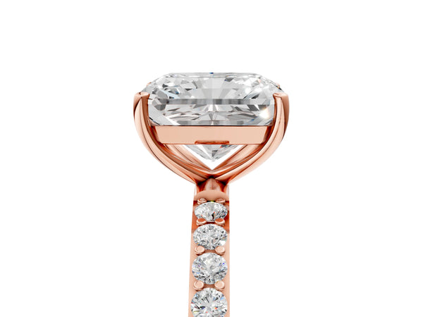 Rose gold Radiant Cut Diamond Pavé Band Solitaire Ring with Four-Prong Setting_107
