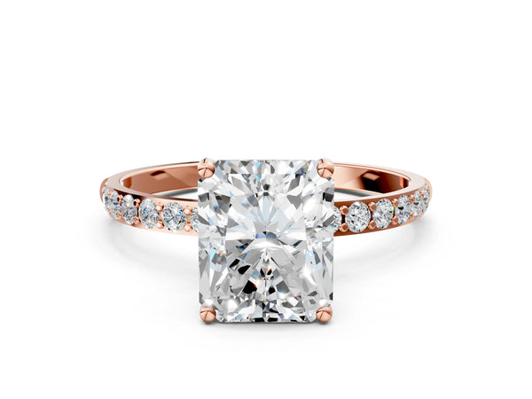 Rose gold Radiant Cut Diamond Pavé Band Solitaire Ring with Four-Prong Setting_78