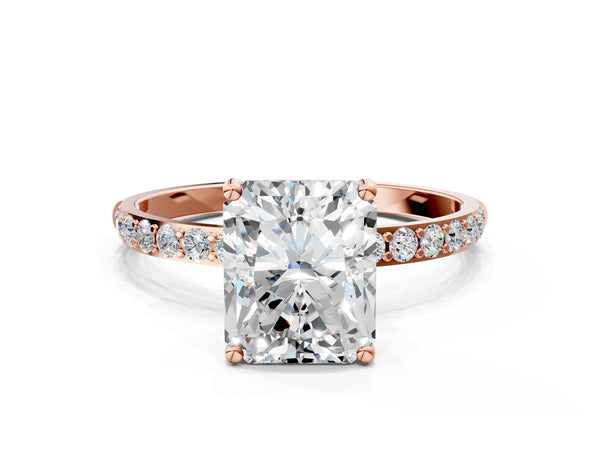 Rose gold Radiant Cut Diamond Pavé Band Solitaire Ring with Four-Prong Setting_84