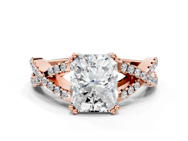 Rose gold Radiant Solitaire Twist Band with Pavé Setting and Four-Prong Setting_24