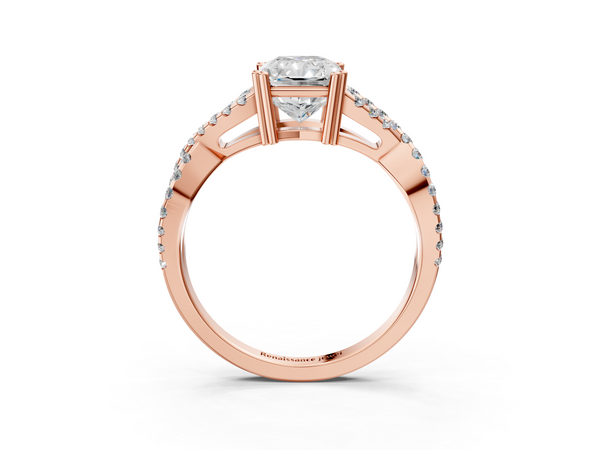 Rose gold Radiant Solitaire Twist Band with Pavé Setting and Four-Prong Setting_3