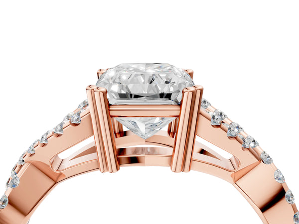 Rose gold Radiant Solitaire Twist Band with Pavé Setting and Four-Prong Setting_40