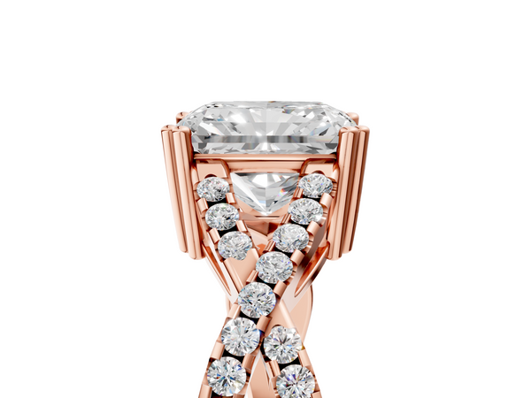Rose gold Radiant Solitaire Twist Band with Pavé Setting and Four-Prong Setting_5