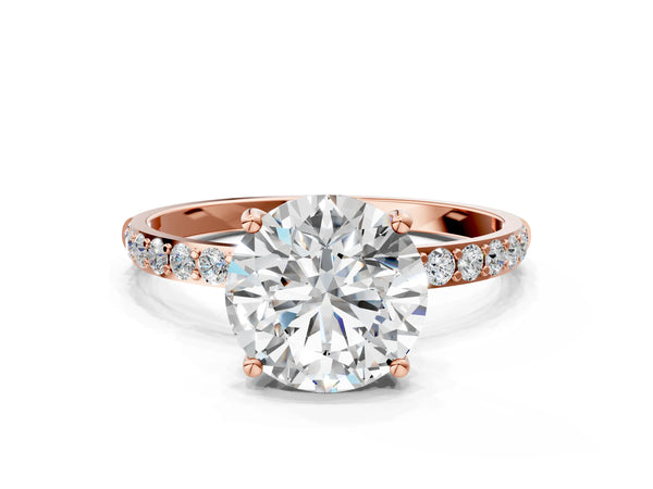 Rose gold Round Cut Diamond Pavé Band Solitaire Ring with Four-Prong Setting_48