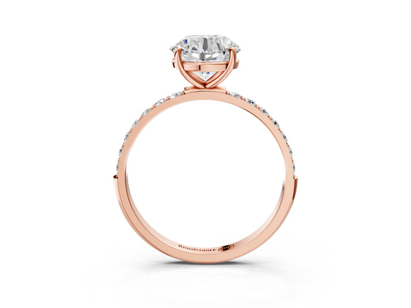 Rose gold Round Cut Diamond Pavé Band Solitaire Ring with Four-Prong Setting_51