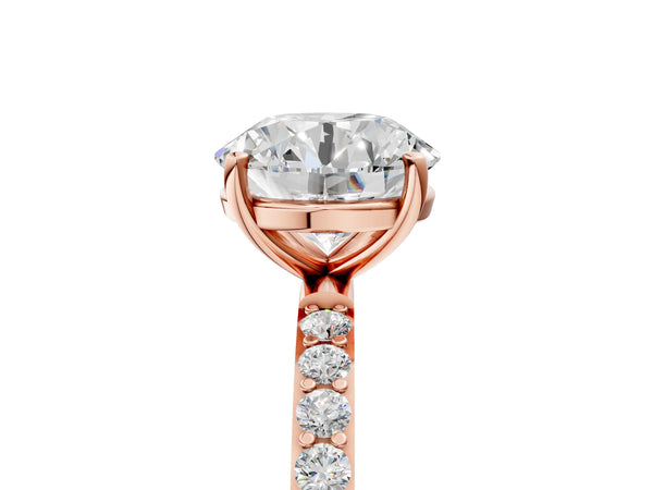Rose gold Round Cut Diamond Pavé Band Solitaire Ring with Four-Prong Setting_53