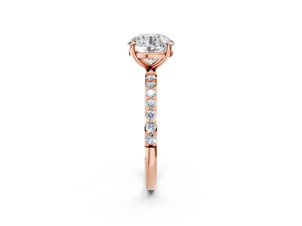 Rose gold Round Cut Diamond Pavé Band Solitaire Ring with Four-Prong Setting_56