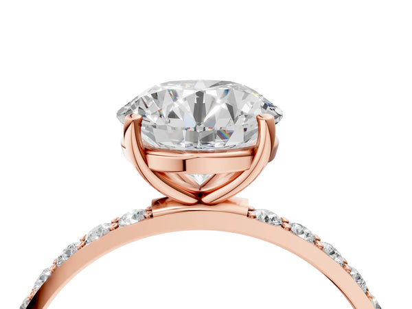 Rose gold Round Cut Diamond Pavé Band Solitaire Ring with Four-Prong Setting_70