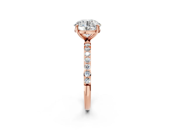 Rose gold Round Cut Diamond Pavé Band Solitaire Ring with Four-Prong Setting_92
