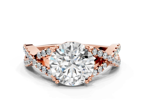 Rose gold Round Solitaire Twist Band with Pavé Setting and Four-Prong Setting_24