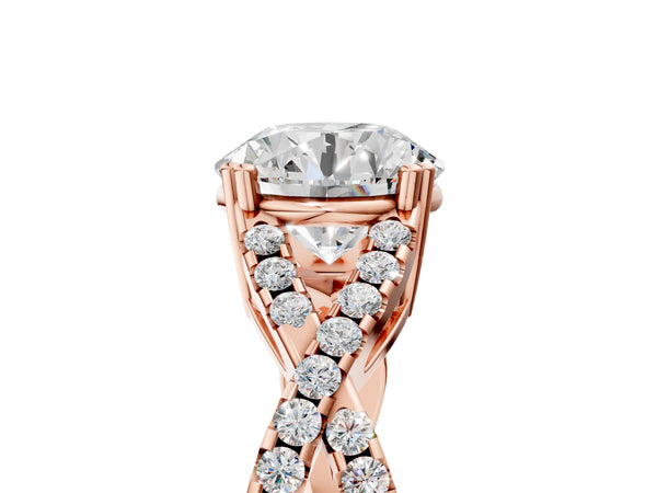 Rose gold Round Solitaire Twist Band with Pavé Setting and Four-Prong Setting_29